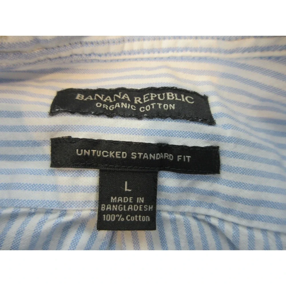 Banana Republic Shirt Mens L Blue Striped Cotton Long Sleeve Button Down Casual